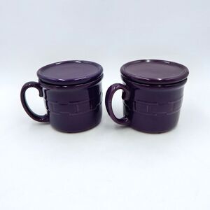 Longaberger Pottery Woven Traditions Set Of 2 Soup Souper Eggplant 16 Oz
